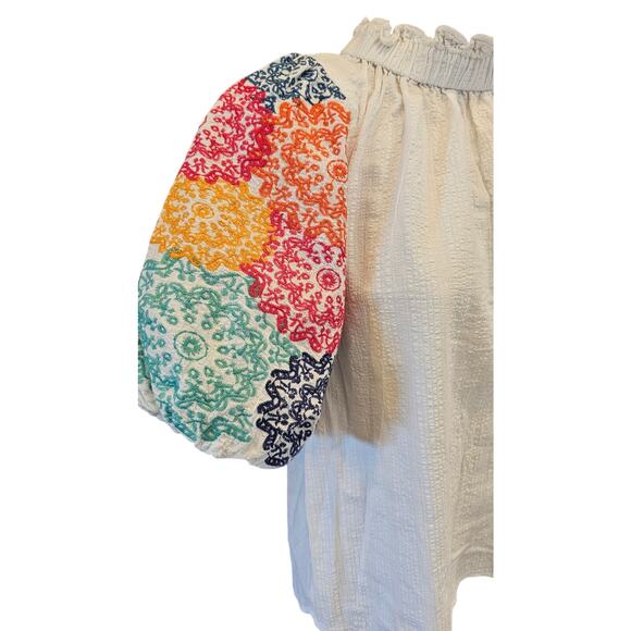 THML guaze lined puff embroidered peasant statement top sz S EUC cottagecore - Picture 2 of 7